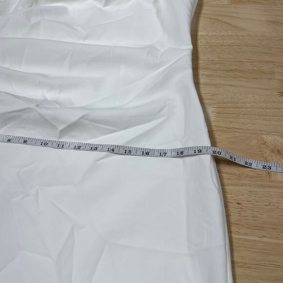 NWT Milly Ally Off-Shoulder Cady Dress Ecru White Size 12 Ruched Side Slit Hem - Picture 9 of 12